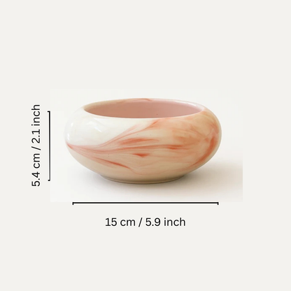 Ceramic Rose Marble Bowl Planter – Set of 2  for Lucky Bamboo, Cactus & Succulents.