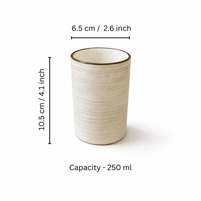 Cocoa Elegance Dining Combo (Set of 4) - 2 Ceramic Deep Plates & 2 Glasses (250 ml) | Premium Brown Rim Finish | Ideal for Idli, Pasta, Noodles & Desserts | Microwave & Dishwasher Safe