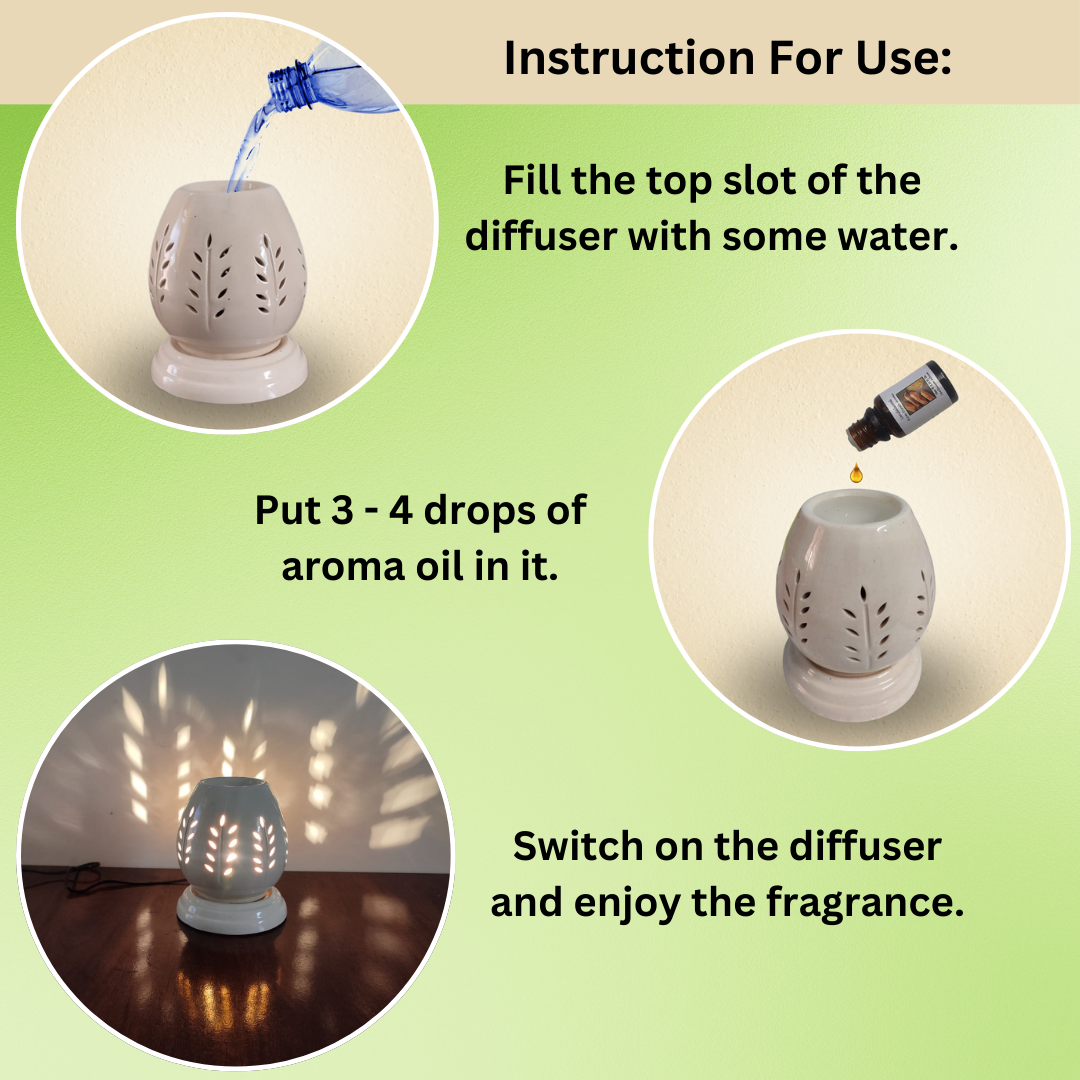 Handcrafted Ceramic Coconut Shape Electric Aroma Diffuser, Aroma Oil Burner For Home, Shops, Offices with 10ml Essential Oil