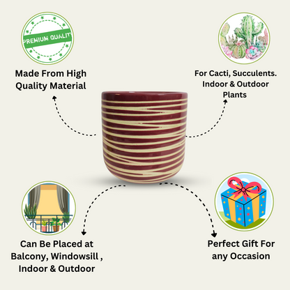 Premium Ceramic Striped Planter Pot for Succulents | Cactus | Indoor & Outdoor Plants – Purple Colour