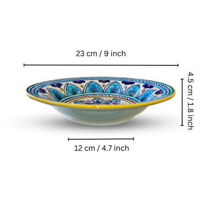 "FLORAL VIBES" Ceramic Hand – painted Deep Plate Size 9 inch for Soup / Salads/ Pasta/ Noodles/ Macaroni – Set Of 2 Best Gifting Options.