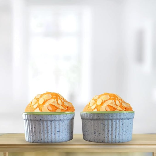 Ceramic Ramekins/Mini Bowls for Baking and Serving Cup Cakes, Ice Cream, Custard, Pudding, Soufflé – Set of 2