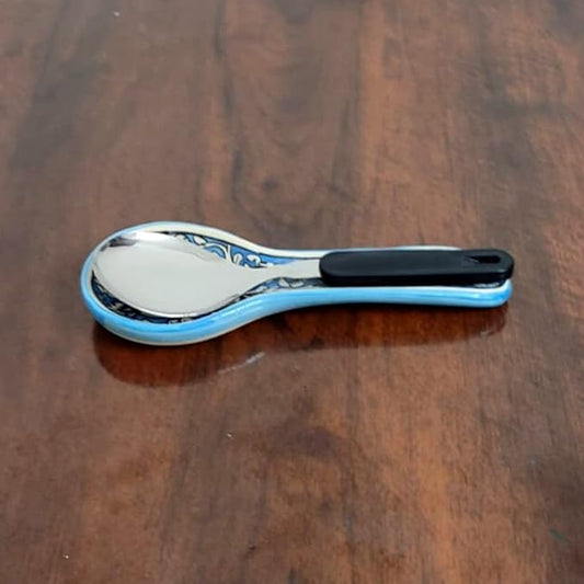 Hand Painted Ceramic Kitchen Serving Spoon Rest for Kitchen Counter | Stove Top | Table Top – Turquoise Blue