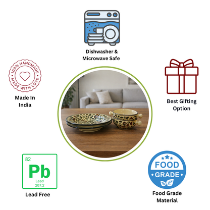 Garden Vine Handcrafted Ceramic Deep Plate & Bowl Combo ( 2 Deep Plates + 2 Bowls ) Premium Dining & Gifting