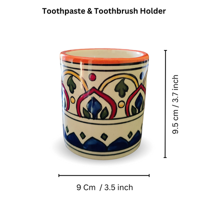 “Elegant Arch Blossom – Red ” Hand-Painted Ceramic Bath Set of 3 with Liquid Soap Dispenser, Toothbrush Holder & Soap Dish Best Gifting Options