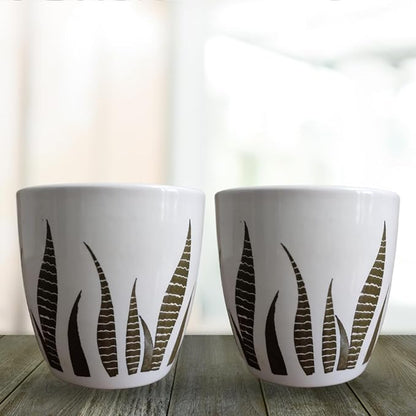 Premium Ceramic Planter Pot for Succulents | Cactus | Indoor Plants White & Golden – Set of 2 (Two)
