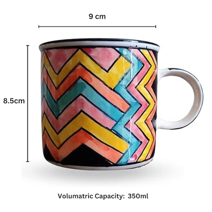 Coffee Mug | Tea Mug | Milk Mug Zig Zag Pattern (350 ml, Multicolour) – Set of 2