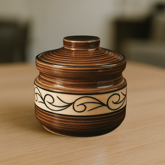 Ceramic Woodland Swirl Jar ( 600 ml capacity ) for storing Spices, Sugar, Dry fruits, Pickle, Cookies or knick-knacks.