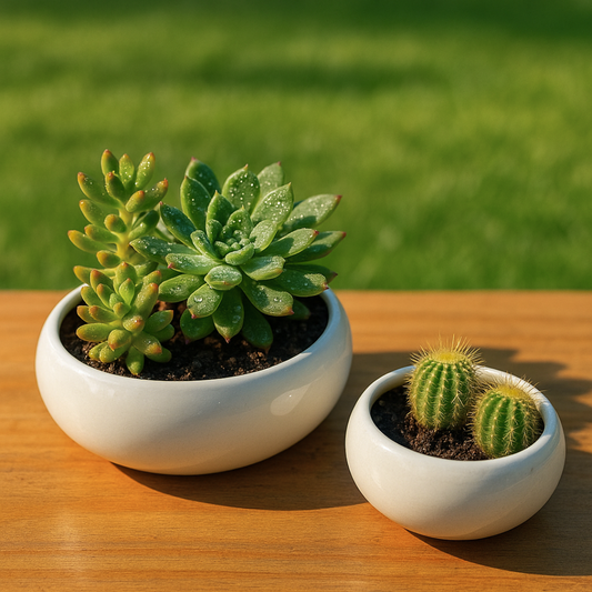 Lavender Harmony Ceramic Planter Set of 2” for Cactus, Succulents, Bonsai & Small Plants.
