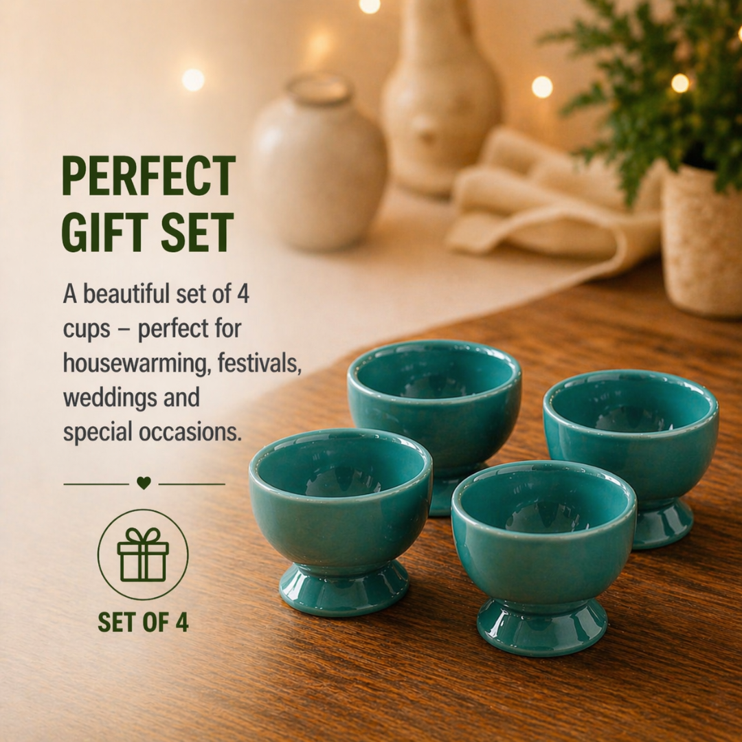 Ocean Glow Ceramic Dessert Cups Set of 6 | Premium Gloss Finish Ice Cream Bowls | Ideal for Ice Cream, Pudding, Kheer & Desserts