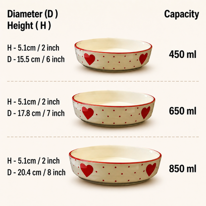 Heart Bliss Hand-painted Ceramic Serving Platter Set of 3 | Premium Salad, Starter & Curry Serving Dishes