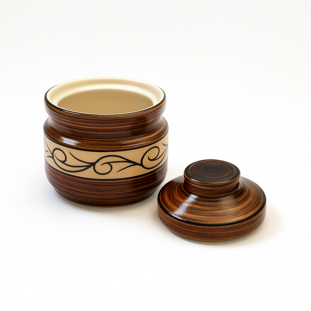 Ceramic Woodland Swirl Jar ( 600 ml capacity ) for storing Spices, Sugar, Dry fruits, Pickle, Cookies or knick-knacks.