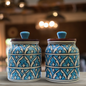 Turquoise Treasure” Air Tight Ceramic Jars with Wooden Lid For Storing Tea/ Sugar/ Pickle/ Jam etc. – Set Of 2