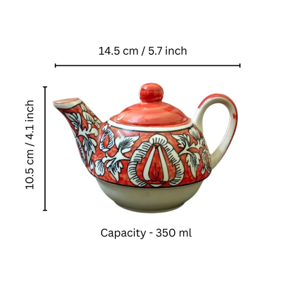 Morning Raga Hand-Painted Ceramic One Cup Kettle Tea Set – Tea for One (350ml Kettle + 200ml Cup)