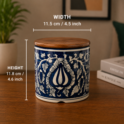 Royal Elegance Handcrafted Ceramic Jar Set of - 2 with Airtight Wooden Lid, 750 ml, Hand-Painted Storage Jar for Tea, Coffee, Sugar & Dry Fruits