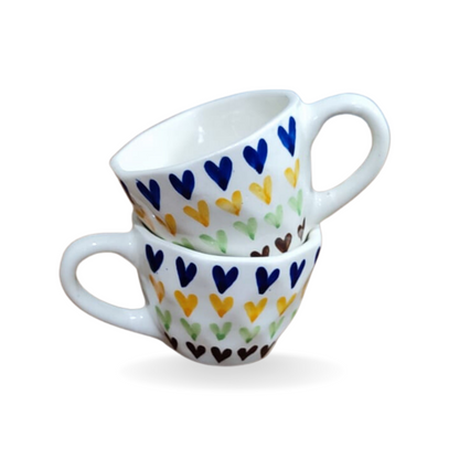 Ceramic Hand Painted Heart Print Coffee Mug, Milk Mug, Tea Cup, Soup Cup (200 ml) – Set of 4