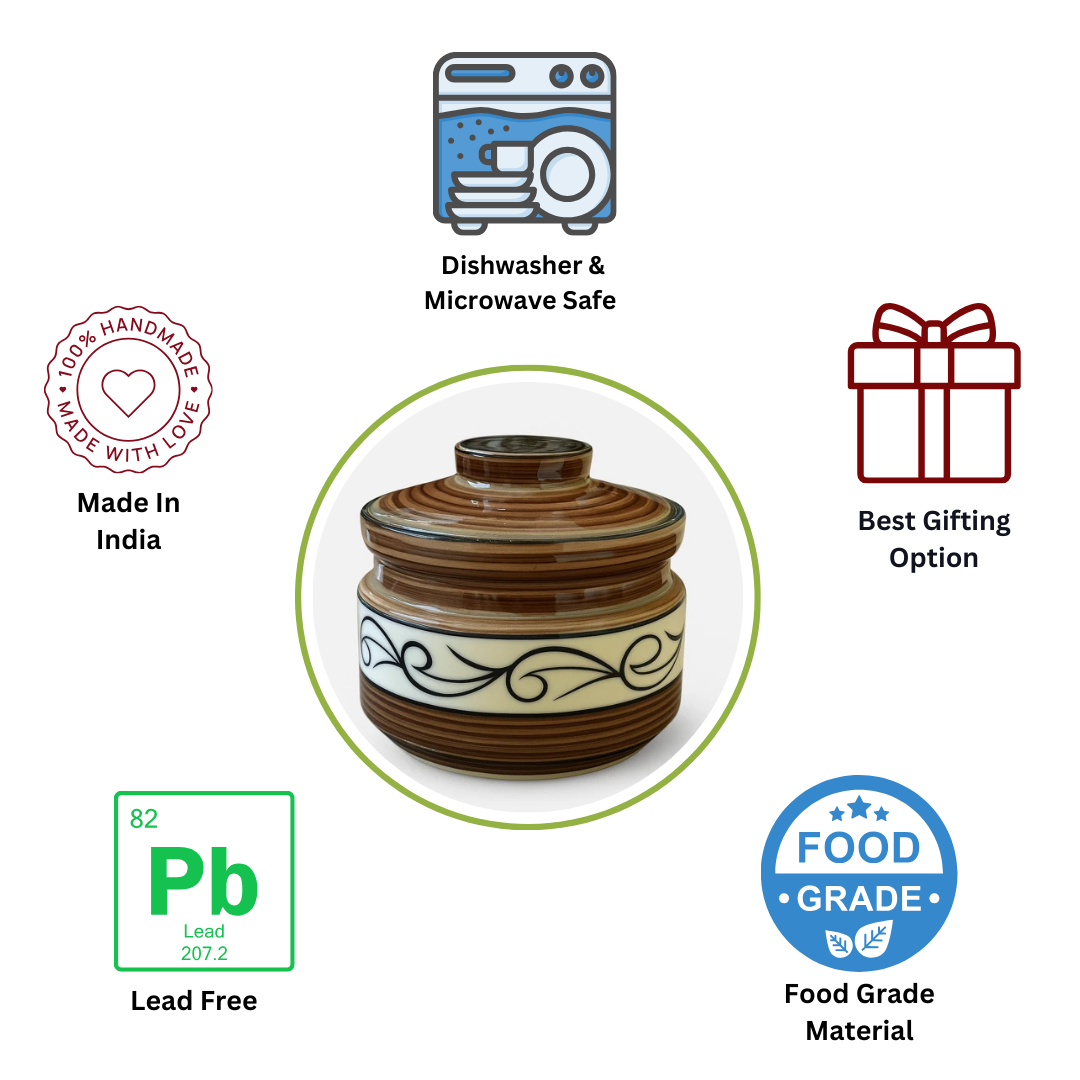 Ceramic Woodland Swirl Jar ( 600 ml capacity ) for storing Spices, Sugar, Dry fruits, Pickle, Cookies or knick-knacks.