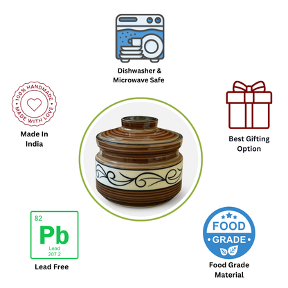 Ceramic Woodland Swirl Jar ( 600 ml capacity ) for storing Spices, Sugar, Dry fruits, Pickle, Cookies or knick-knacks.