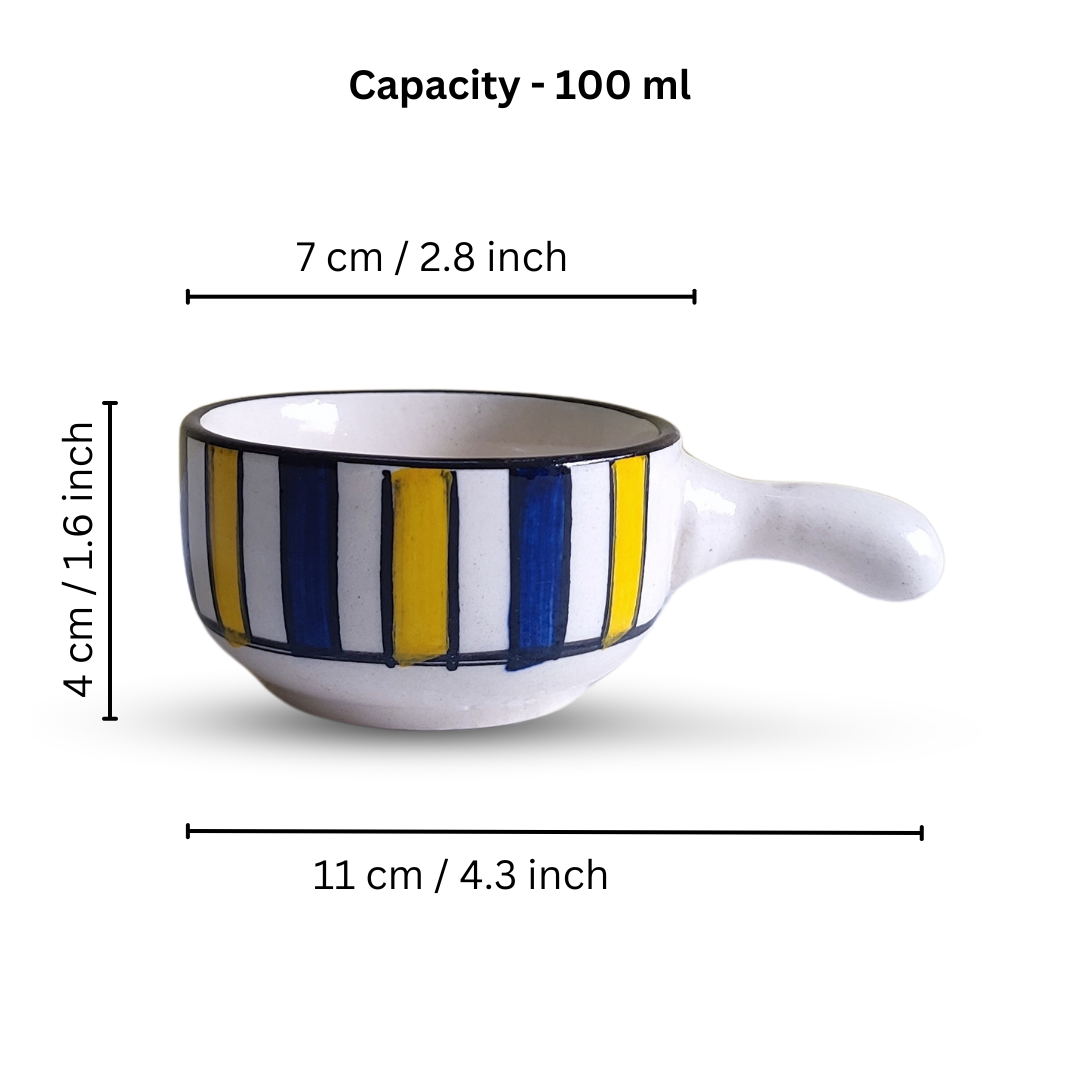 Stripe Aura” Ceramic Hand painted Dip & Grip Bowls for Chutney, Sauce, Dip, Sweets  – Set of 4