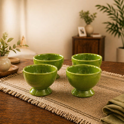 Olive Charm Ceramic Dessert Cups Set of 6 | Premium Gloss Finish Ice Cream Bowls | Ideal for Ice Cream, Pudding, Kheer & Desserts