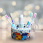 Ceramic Multi Colour Toothbrush Holder (Hut Painting), Toothpaste Holder for Bathroom Sink