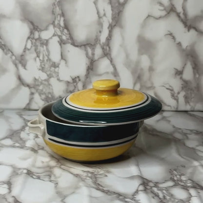 Golden Dusk Ceramic Casserole hand–painted with Lid, 500 ml capacity, elegant & functional.