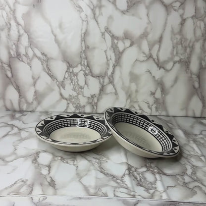 Geometric Charm Ceramic Plates – Set of 2 for Pasta, Soup, Noodles, and Snacks.