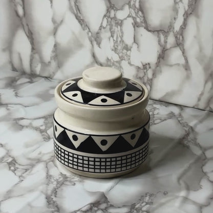 Ceramic Monochrome Charm Jar ( 600 ml capacity ) for storing Spices, Sugar, Dry fruits, Pickle, Cookies or knick-knacks.
