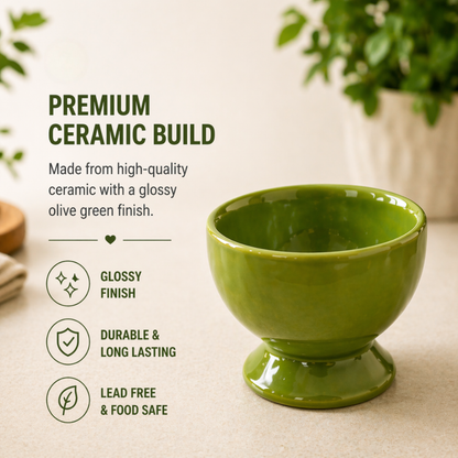 Olive Charm Ceramic Dessert Cups Set of 6 | Premium Gloss Finish Ice Cream Bowls | Ideal for Ice Cream, Pudding, Kheer & Desserts