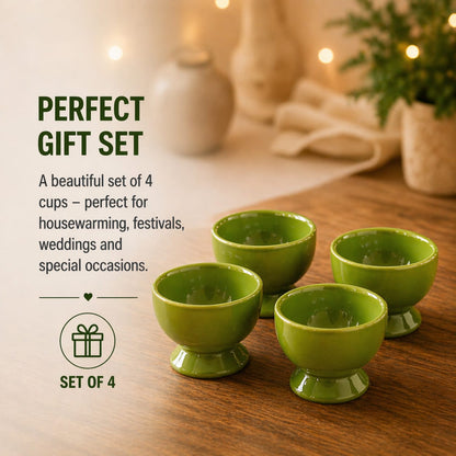 Olive Charm Ceramic Dessert Cups Set of 6 | Premium Gloss Finish Ice Cream Bowls | Ideal for Ice Cream, Pudding, Kheer & Desserts
