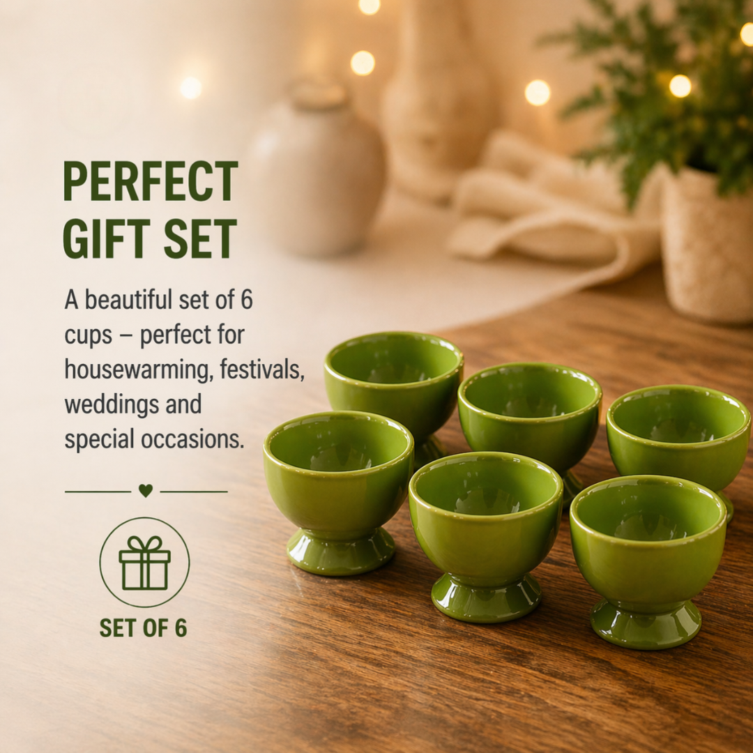 Olive Charm Ceramic Dessert Cups Set of 6 | Premium Gloss Finish Ice Cream Bowls | Ideal for Ice Cream, Pudding, Kheer & Desserts